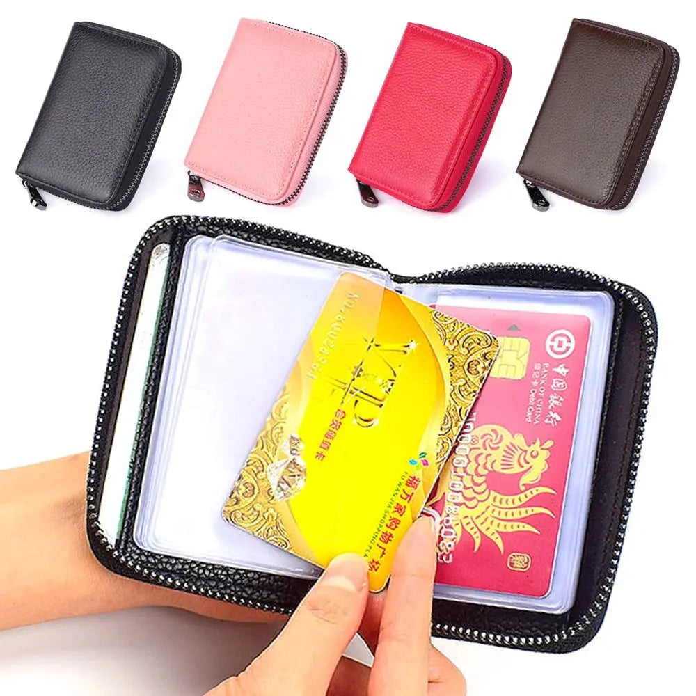 Large Capacity Zippered Card Holder with 20 Compartments in Faux Leather