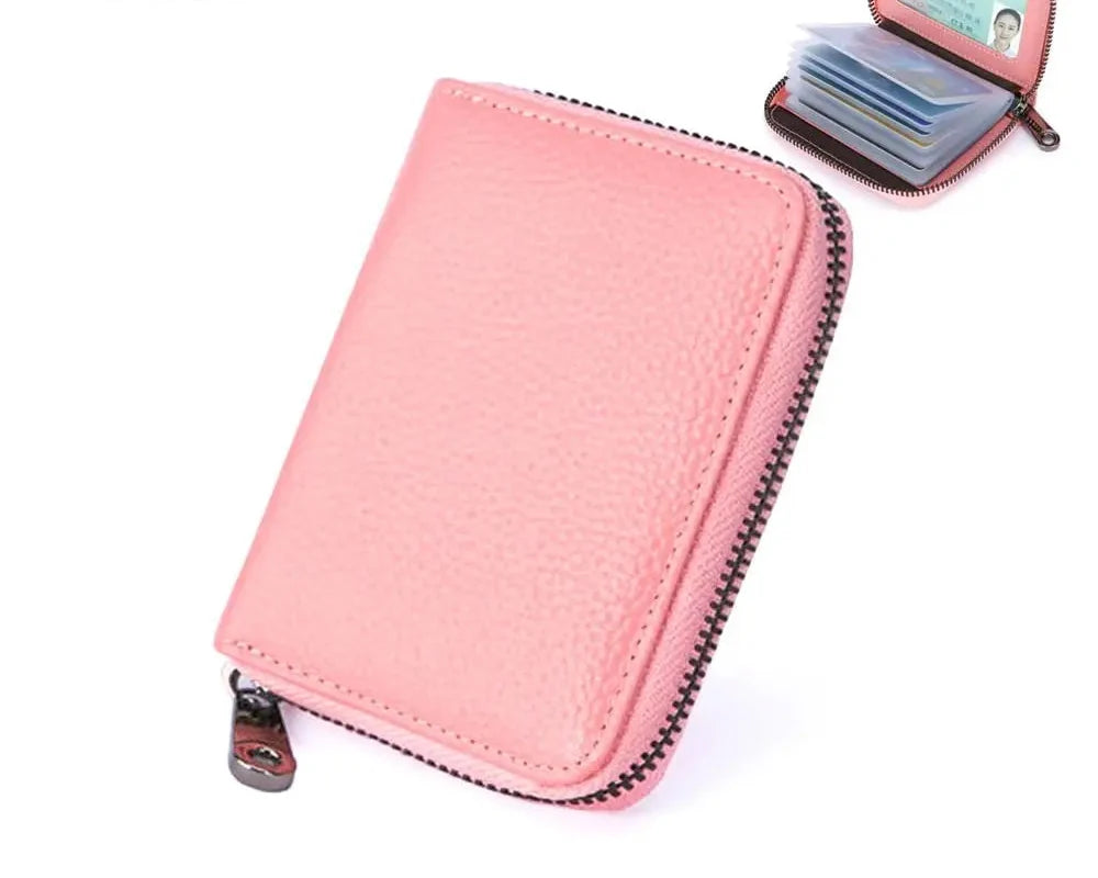 Large Capacity Zippered Card Holder with 20 Compartments in Faux Leather