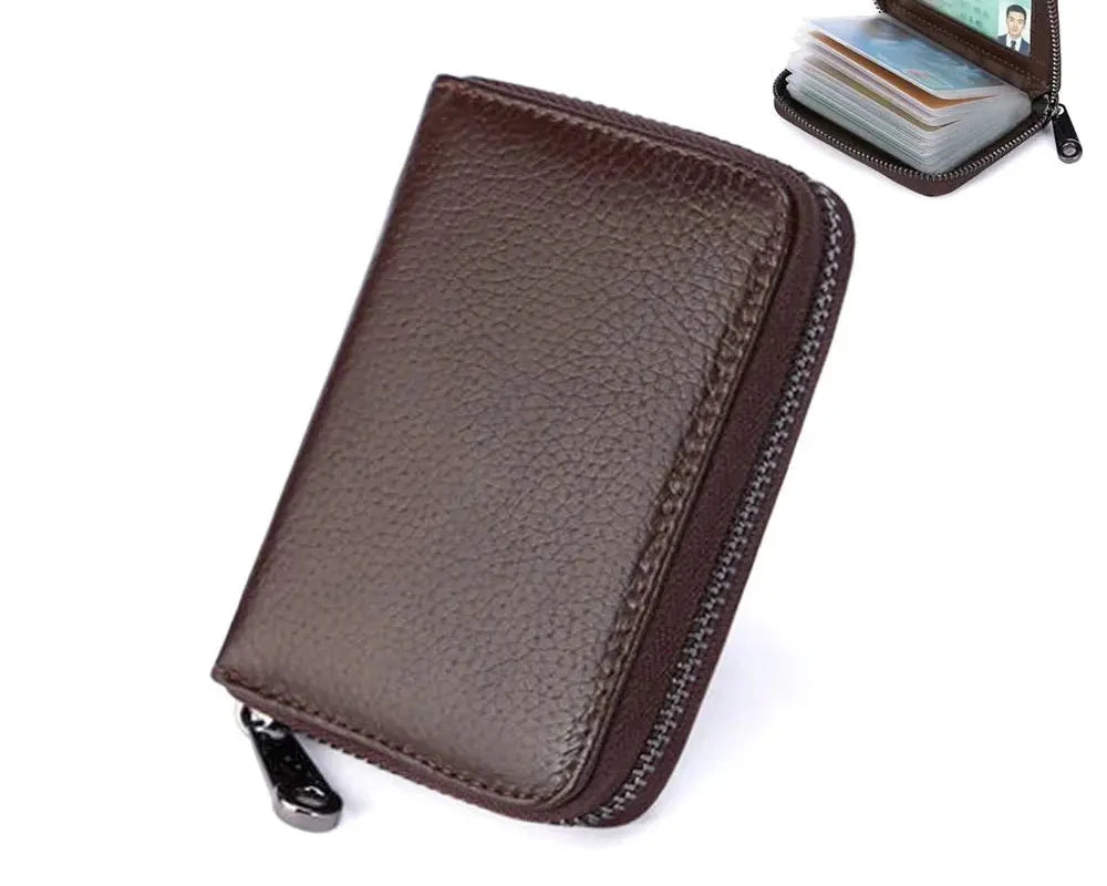 Large Capacity Zippered Card Holder with 20 Compartments in Faux Leather