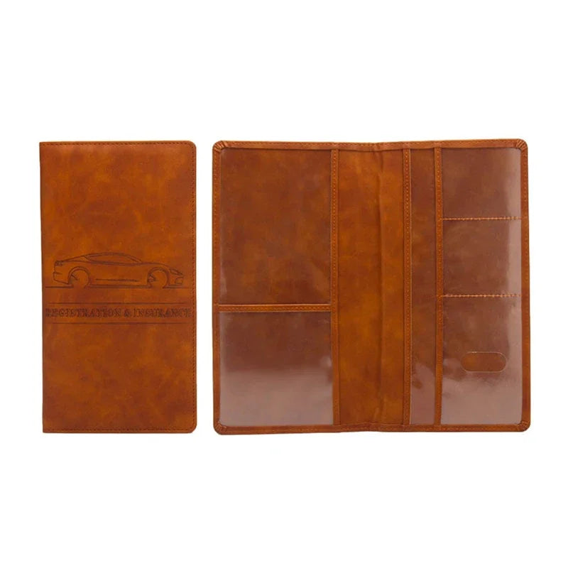 PU Leather Car Document Holder for License and Registration with Card Storage