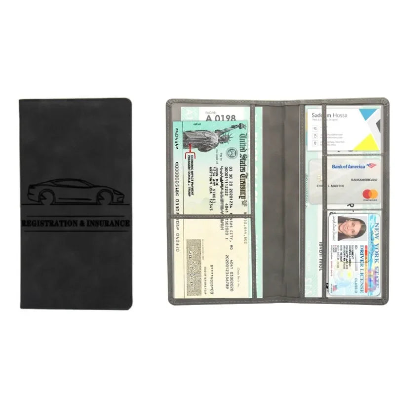 PU Leather Car Document Holder for License and Registration with Card Storage