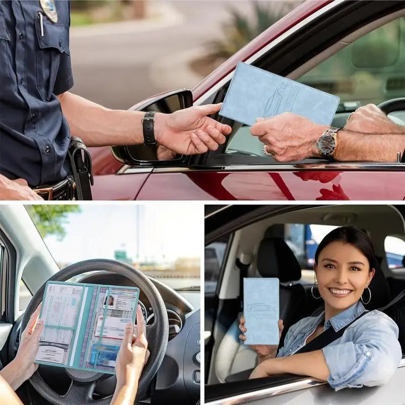 Men's Denim and PU Leather Car Document Holder for Registration and License