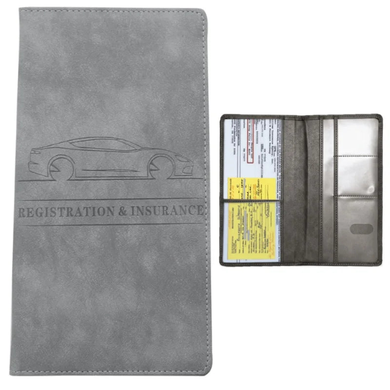 Men's Denim and PU Leather Car Document Holder for Registration and License