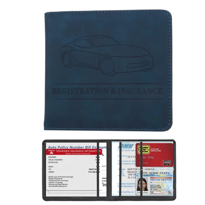 Men's Denim and PU Leather Car Document Holder for Registration and License