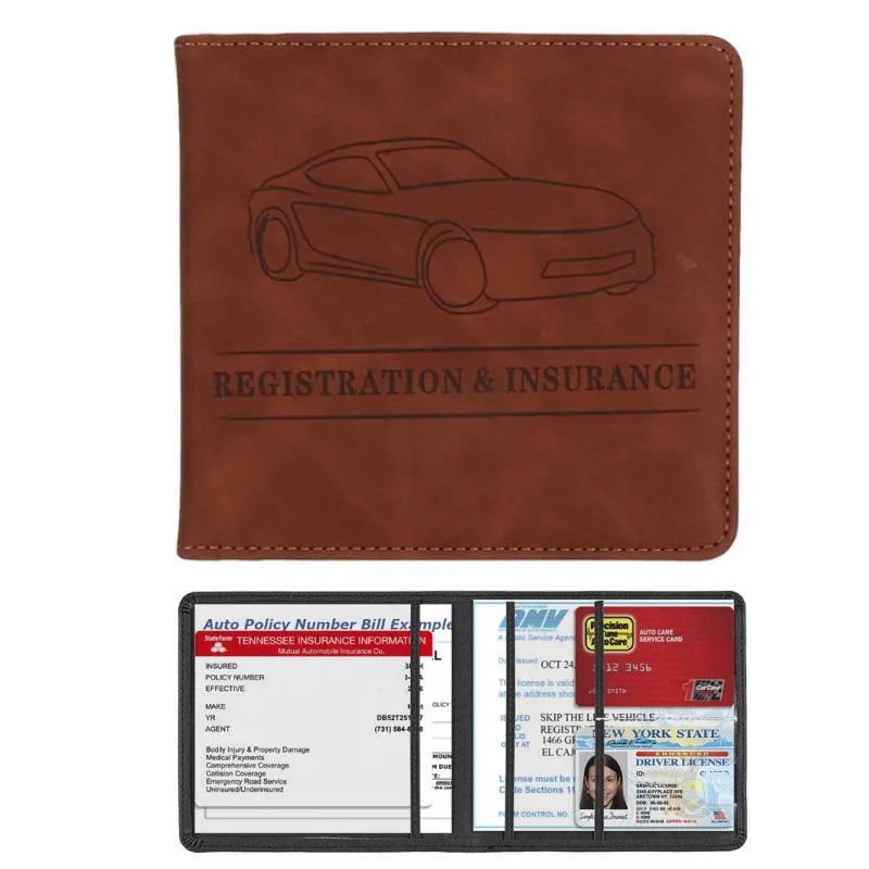 Men's Denim and PU Leather Car Document Holder for Registration and License