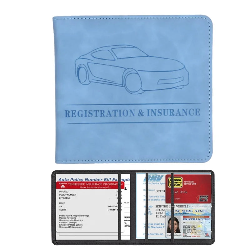 Men's Denim and PU Leather Car Document Holder for Registration and License