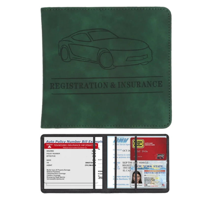 Men's Denim and PU Leather Car Document Holder for Registration and License