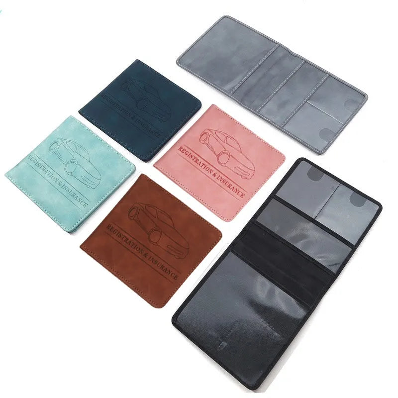 Men's Denim and PU Leather Car Document Holder for Registration and License