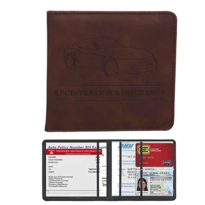 Men's Denim and PU Leather Car Document Holder for Registration and License