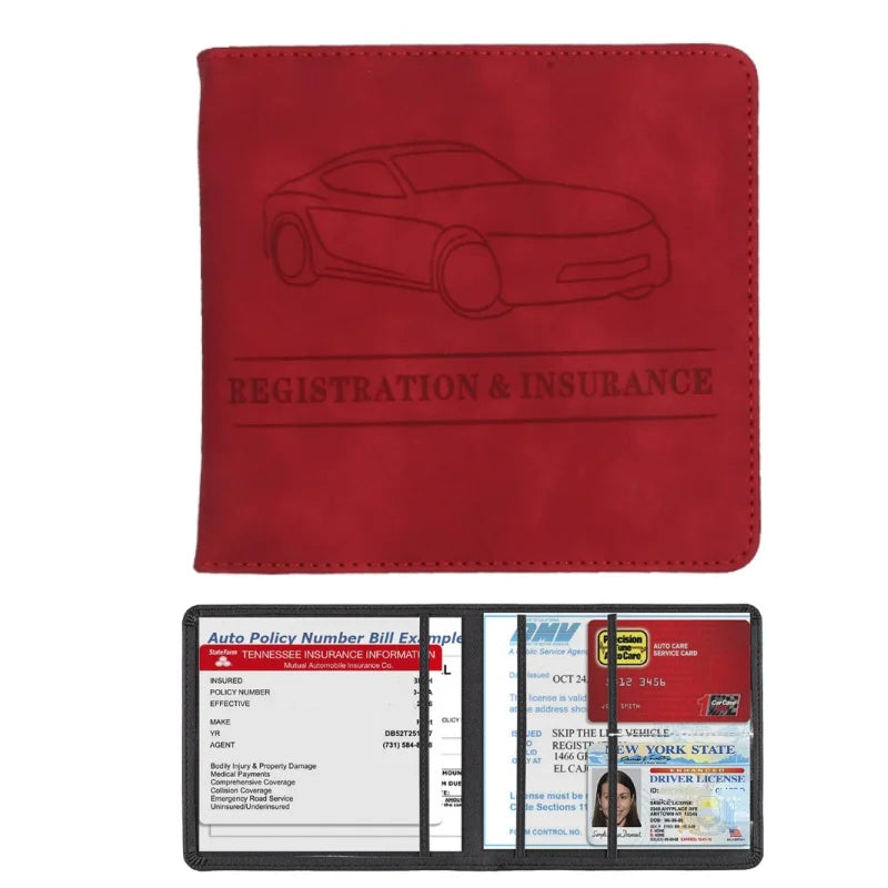 Men's Denim and PU Leather Car Document Holder for Registration and License