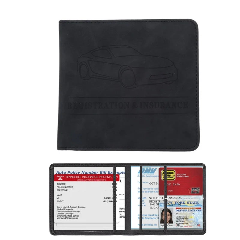 Men's Denim and PU Leather Car Document Holder for Registration and License