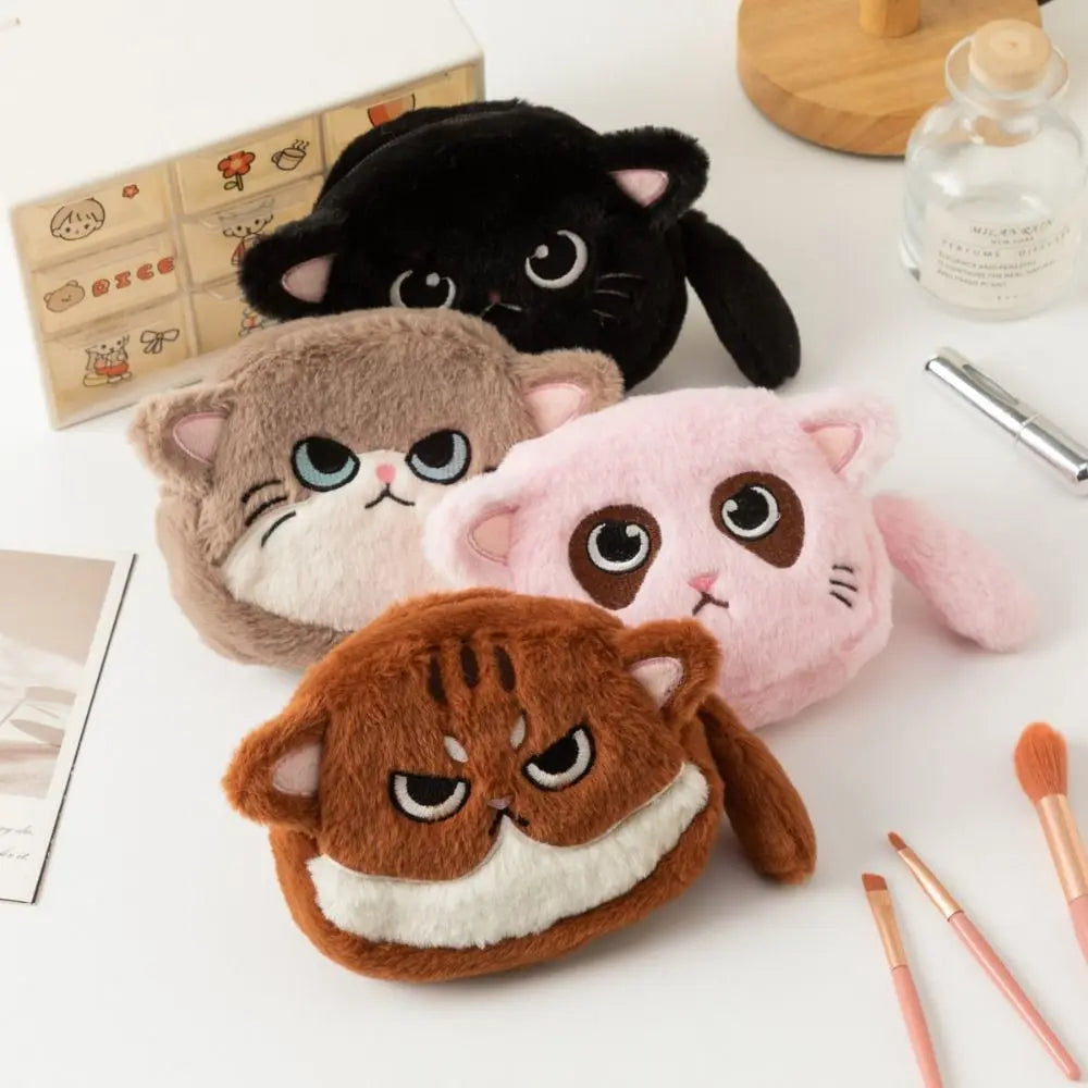 Kawaii Cat Plush Zipper Wallet with Wrist Strap