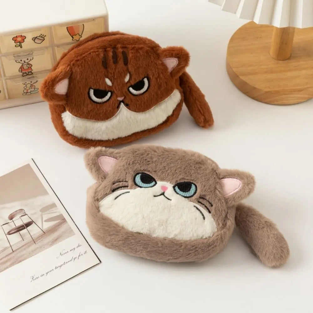 Kawaii Cat Plush Zipper Wallet with Wrist Strap Image