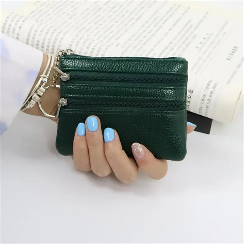 Compact Multi-Compartment PU Leather Wallet with Keyring