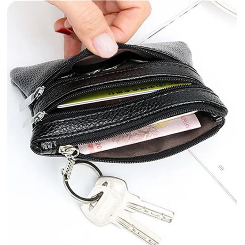 Compact Multi-Compartment PU Leather Wallet with Keyring