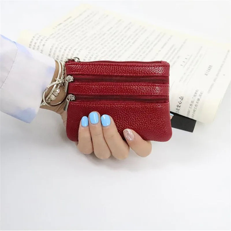 Compact Multi-Compartment PU Leather Wallet with Keyring