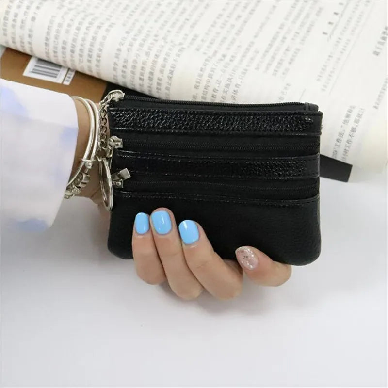 Compact Multi-Compartment PU Leather Wallet with Keyring
