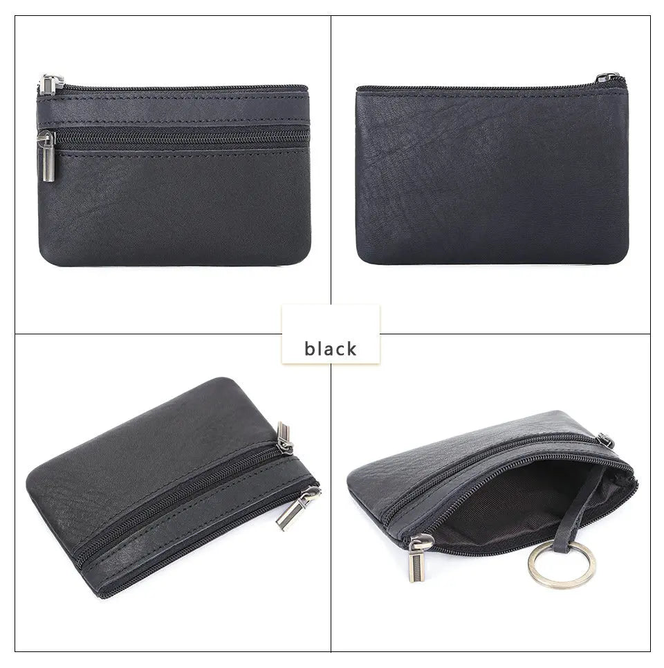 Genuine Leather Retro Wallet with Integrated Keychain - Vintage Style