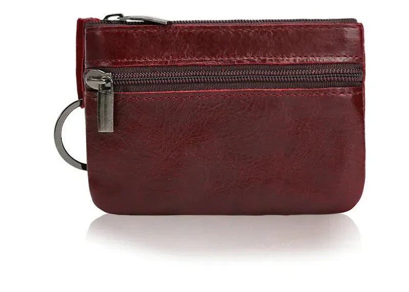 Genuine Leather Retro Wallet with Integrated Keychain - Vintage Style