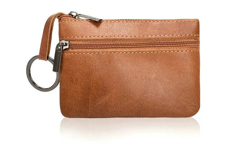 Genuine Leather Retro Wallet with Integrated Keychain - Vintage Style