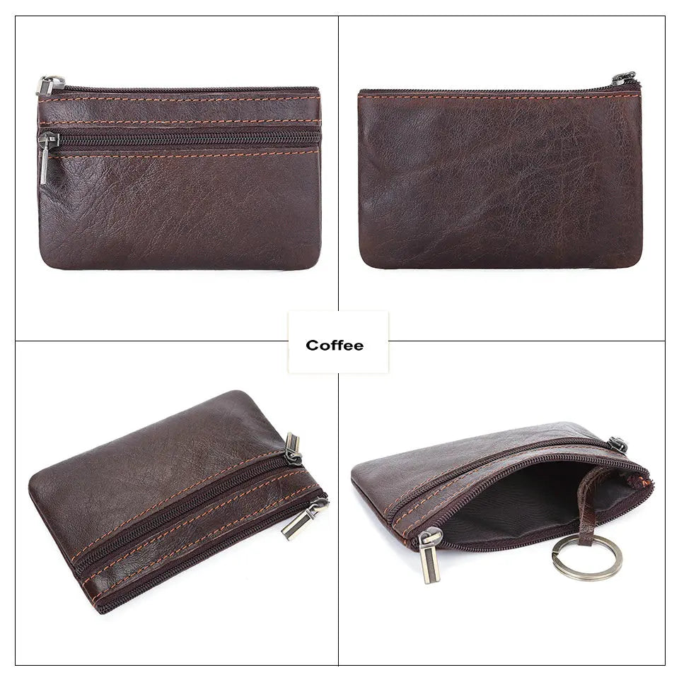 Genuine Leather Retro Wallet with Integrated Keychain - Vintage Style