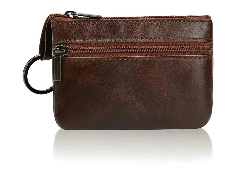 Genuine Leather Retro Wallet with Integrated Keychain - Vintage Style