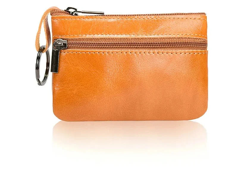 Genuine Leather Retro Wallet with Integrated Keychain - Vintage Style