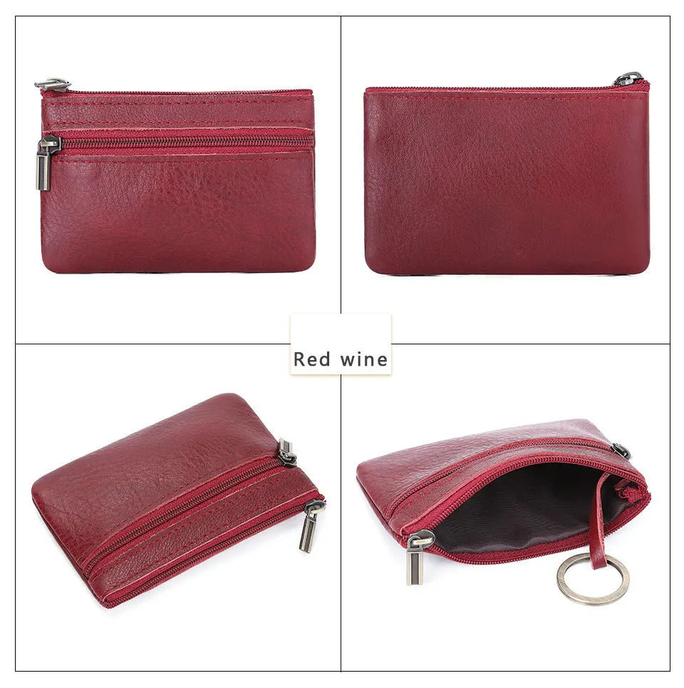 Genuine Leather Retro Wallet with Integrated Keychain - Vintage Style