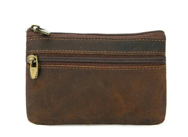 Genuine Leather Retro Wallet with Integrated Keychain - Vintage Style