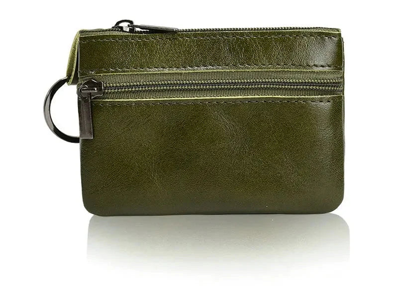 Genuine Leather Retro Wallet with Integrated Keychain - Vintage Style