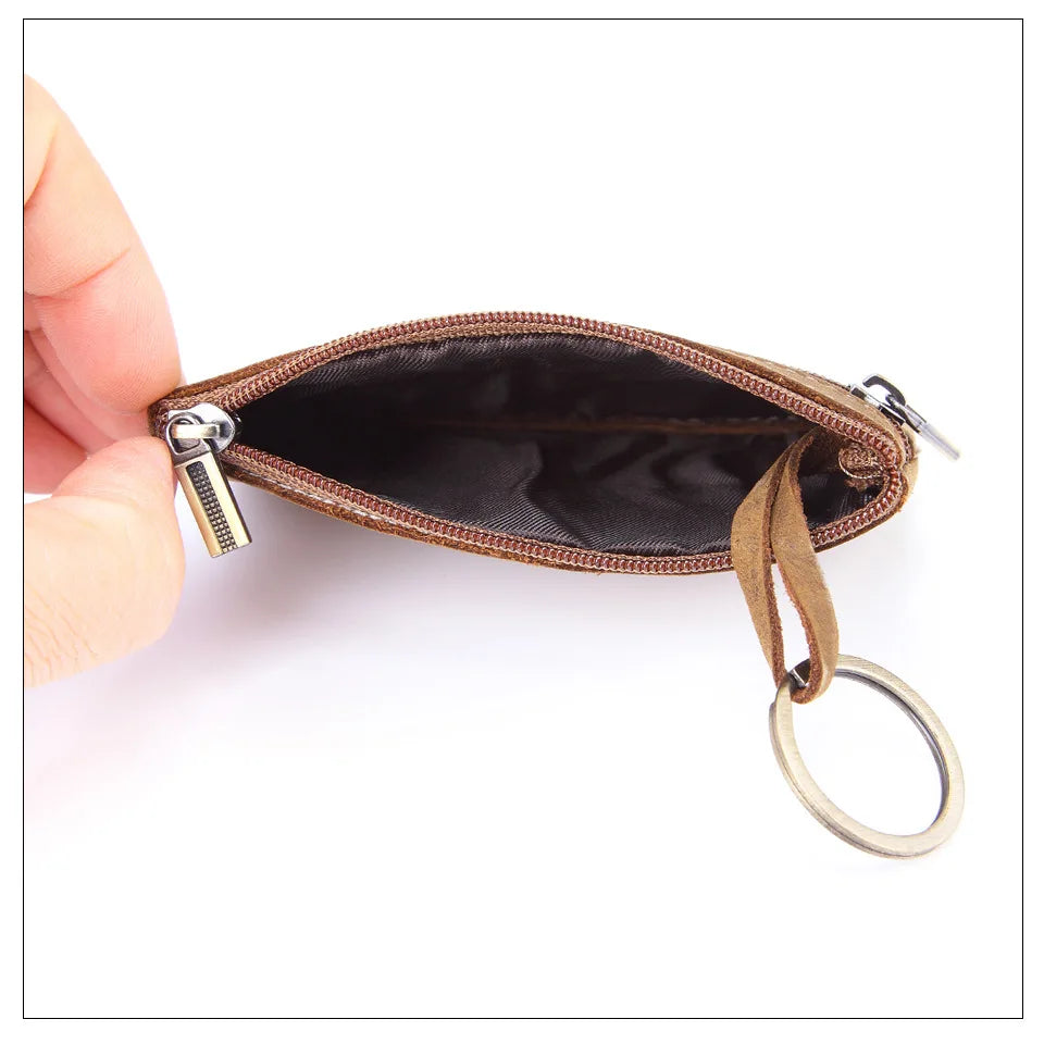 Genuine Leather Retro Wallet with Integrated Keychain - Vintage Style