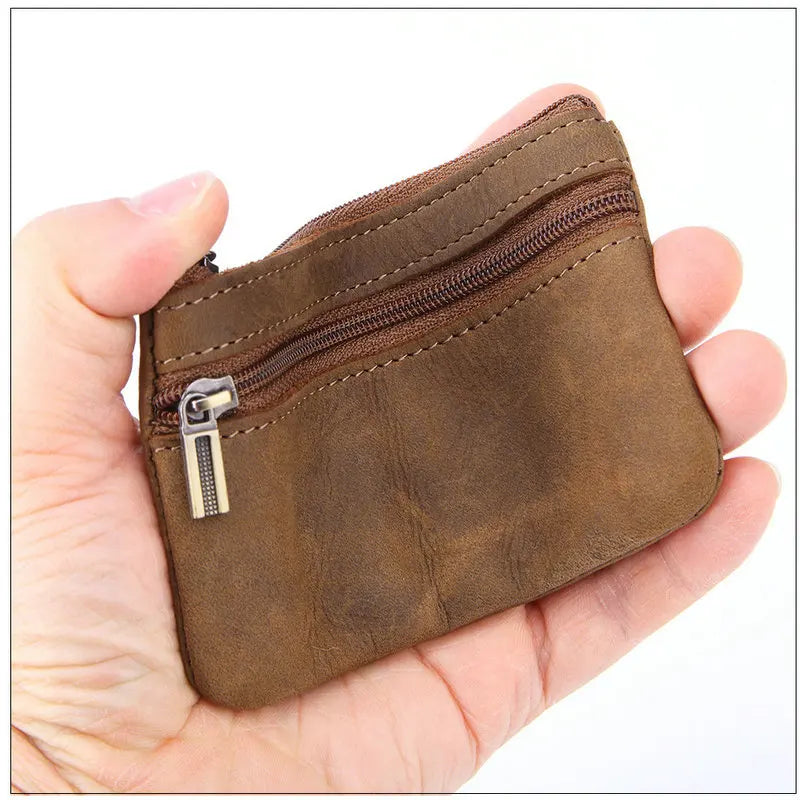 Genuine Leather Retro Wallet with Integrated Keychain - Vintage Style
