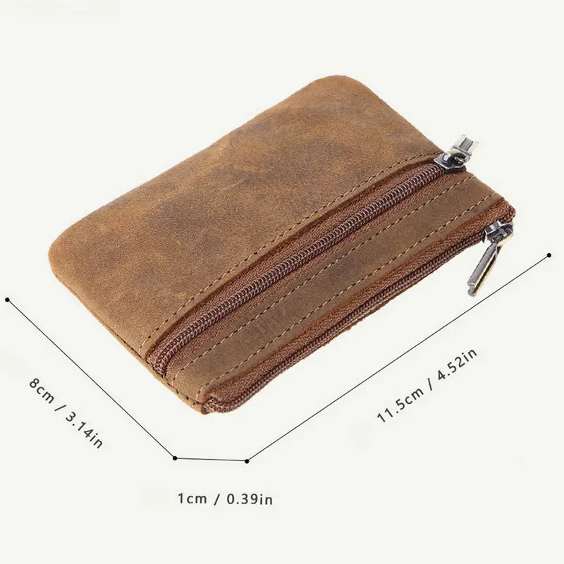 Genuine Leather Retro Wallet with Integrated Keychain - Vintage Style