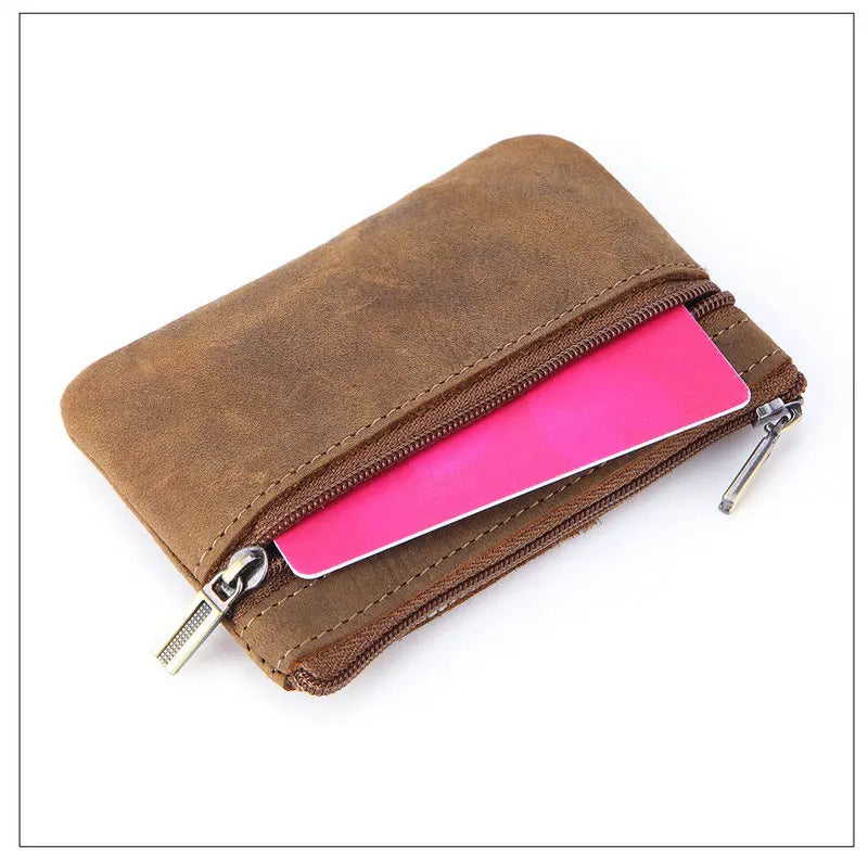 Genuine Leather Retro Wallet with Integrated Keychain - Vintage Style
