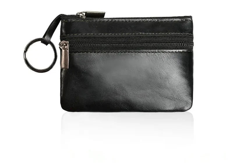 Genuine Leather Retro Wallet with Integrated Keychain - Vintage Style