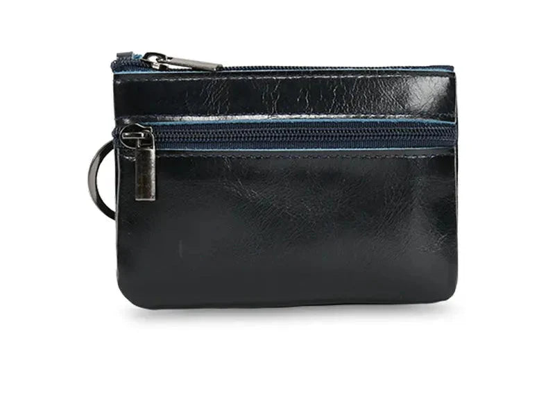Genuine Leather Retro Wallet with Integrated Keychain - Vintage Style