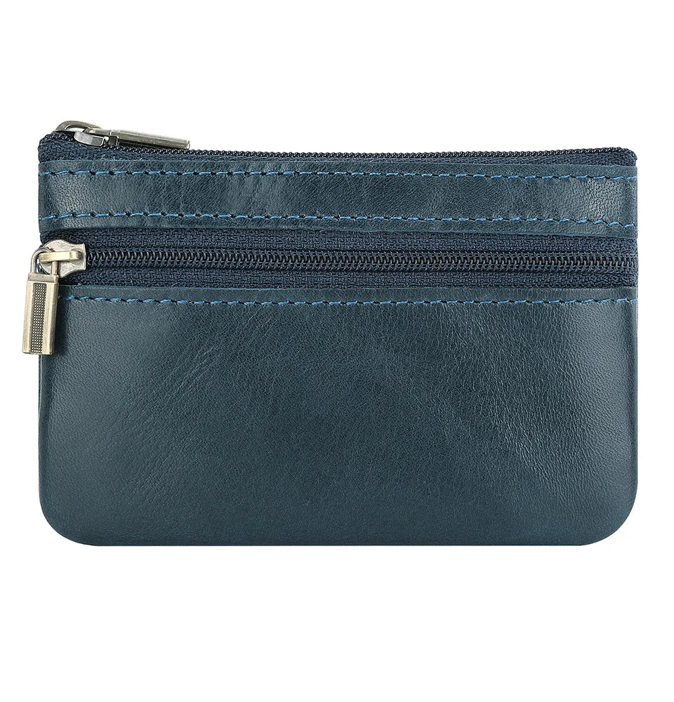 Genuine Leather Retro Wallet with Integrated Keychain - Vintage Style