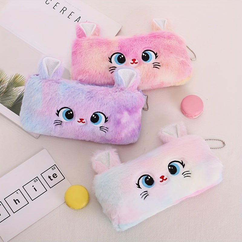 Girls' Faux Fur Cat Wallet, 20 x 10 cm