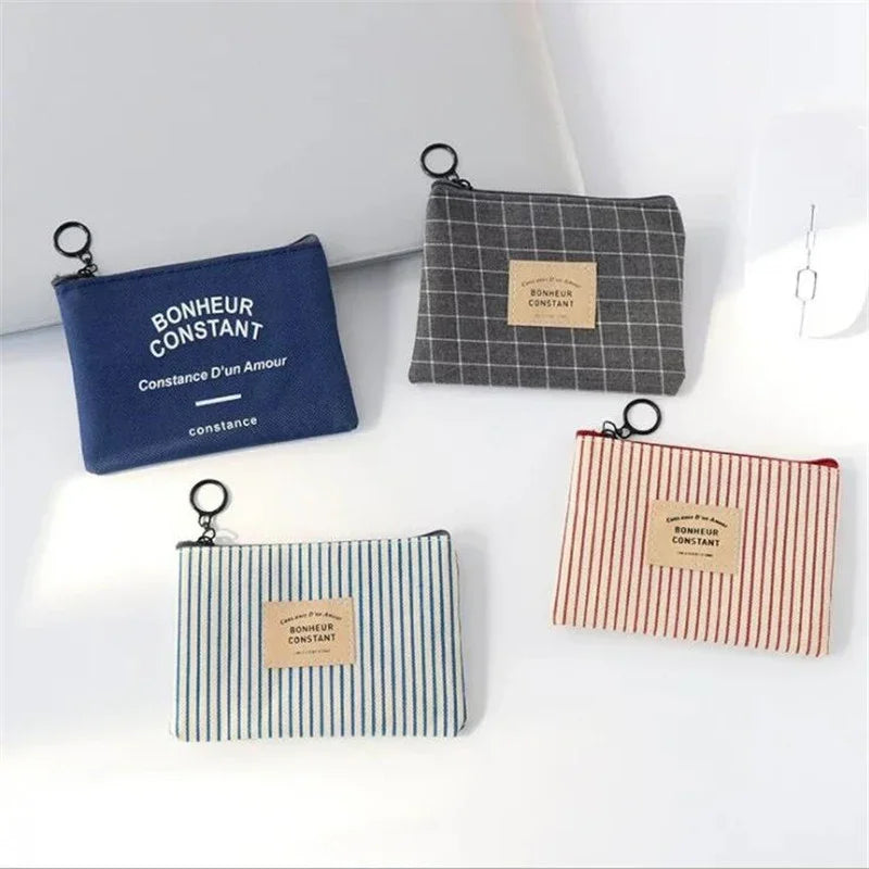 Compact Women's Cotton Fabric Wallet with Zip and Striped Pattern