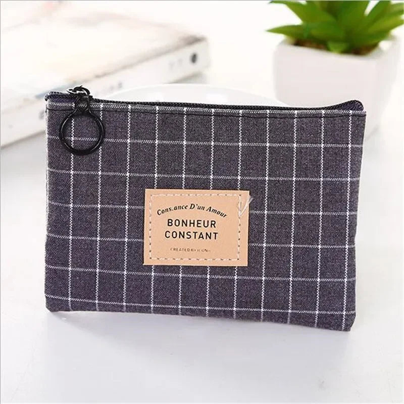 Compact Women's Cotton Fabric Wallet with Zip and Striped Pattern