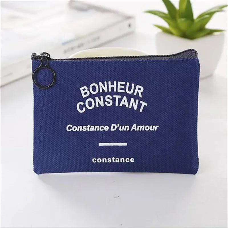 Compact Women's Cotton Fabric Wallet with Zip and Striped Pattern