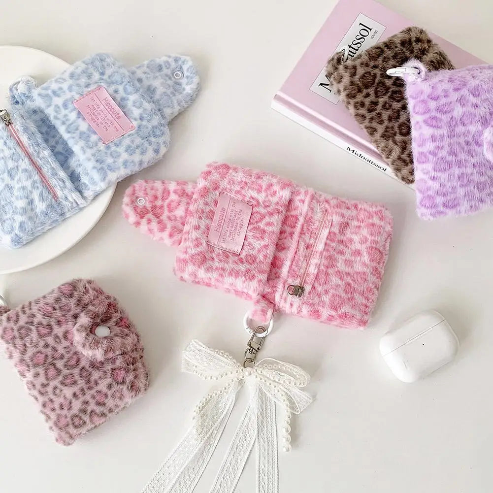 Leopard Plush Wallet with Snap Closure and Zipper Pocket Image