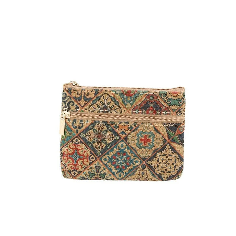 Compact Natural Cork Wallet with Keyring and Multi-Function Zipper Image