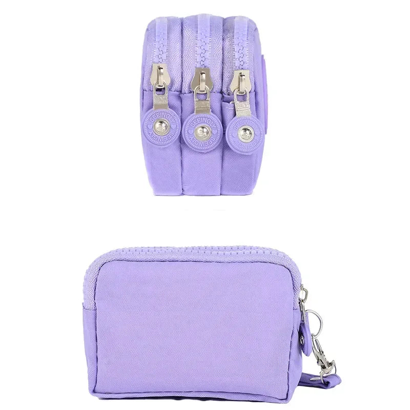 Compact Waterproof Nylon Wallet with Zippered Card Holder for Women