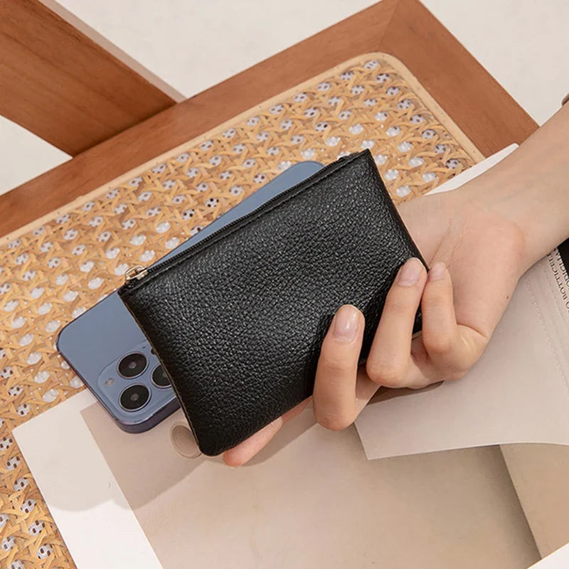 Zippered PU Leather Wallet with Litchi Texture for Men and Women