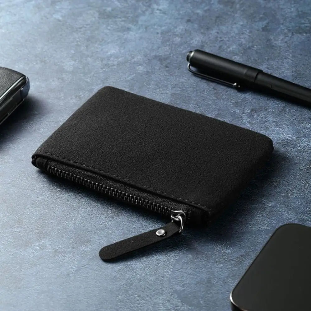 Compact PU Leather Zipper Wallet for Men and Women