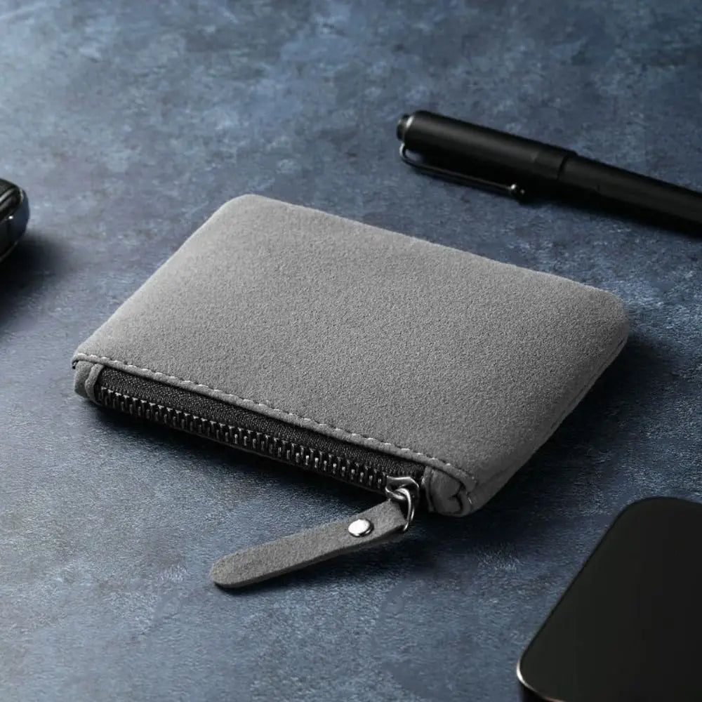 Compact PU Leather Zipper Wallet for Men and Women