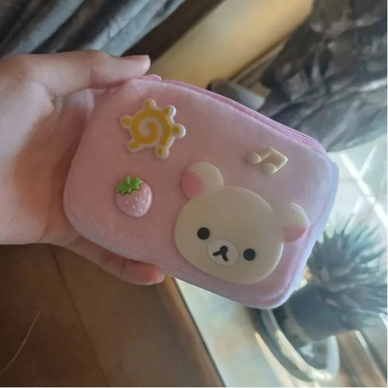 Rilakkuma Plush Zipper Wallet with Kawaii Keychain