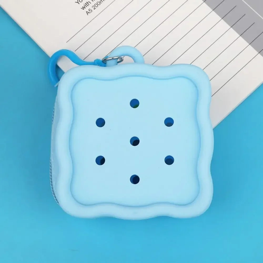 Square Silicone Wallet with Zipper Closure and Colorful Keychain