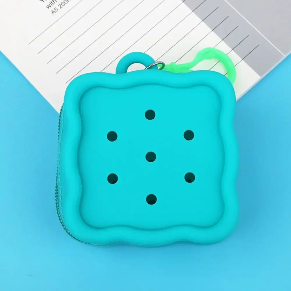 Square Silicone Wallet with Zipper Closure and Colorful Keychain